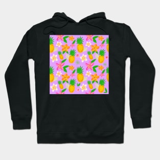 Tropical pineapple print with plumeria flowers. Hoodie